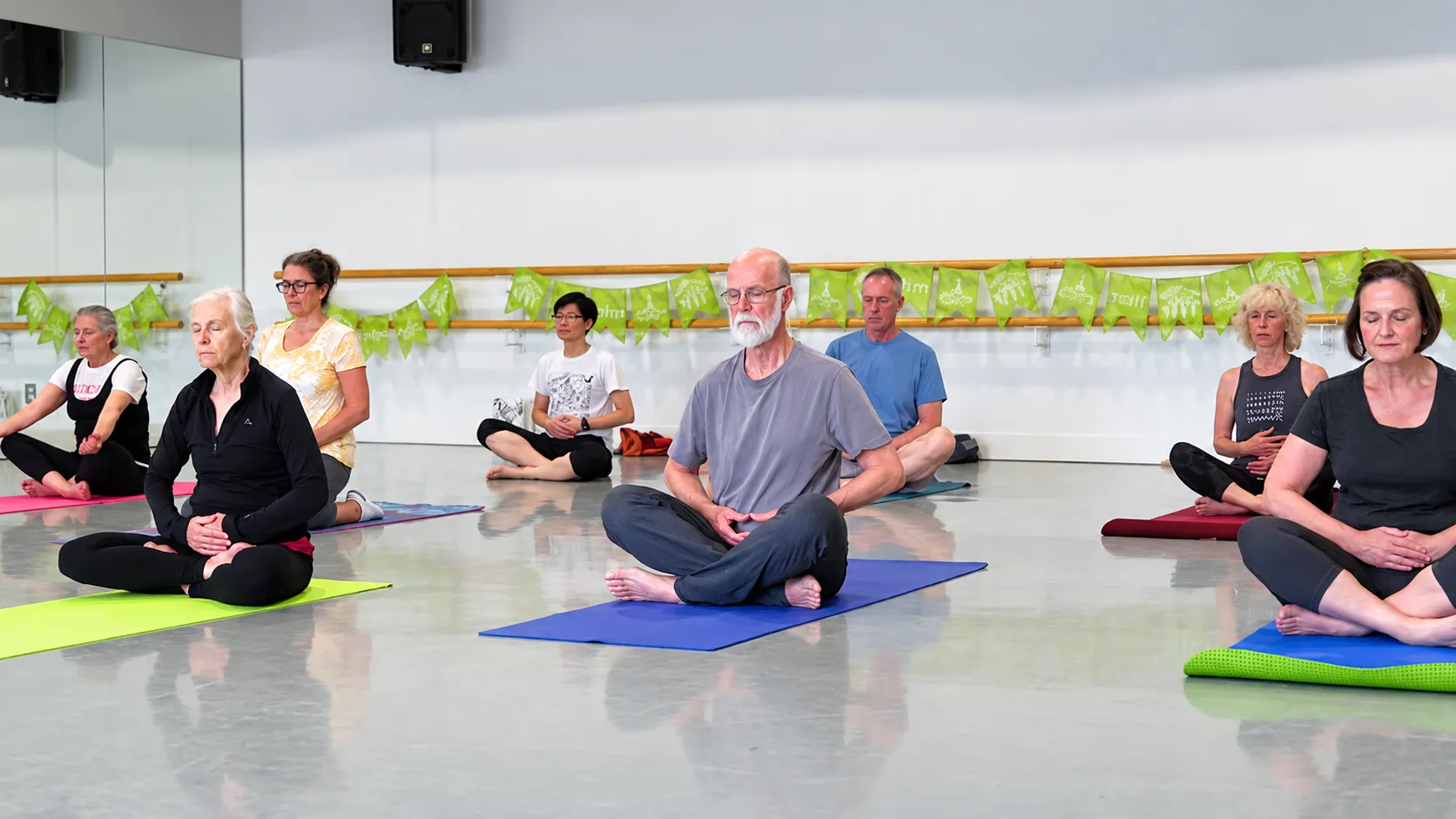 Peaceful Meditation in a Bright Yoga Studio